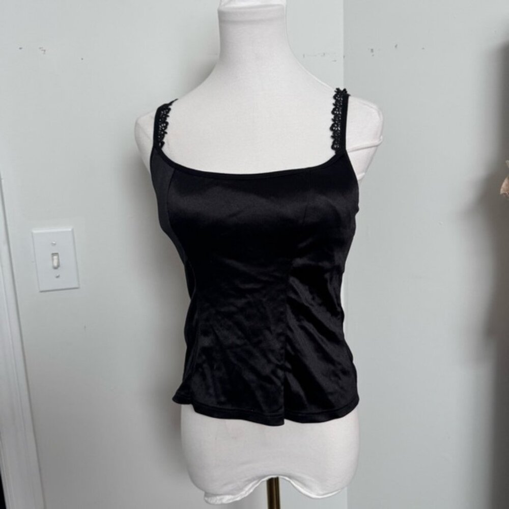 Vintage Black satin and lace Womens Top with built in bra goth whimsy fairy S - Picture 2 of 5